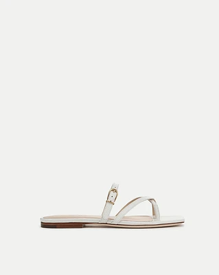 Marthe Embossed Leather Sandal in Parchment | Veronica Beard