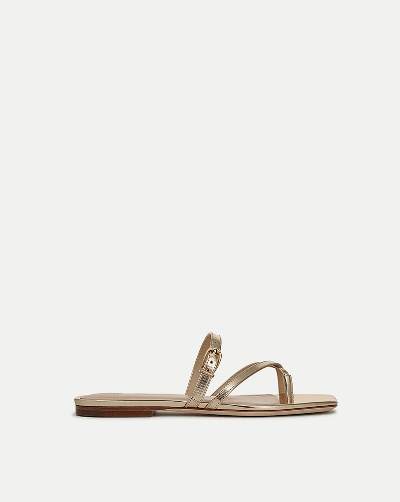 Marthe Metallic Leather Sandal in Gold | Veronica Beard