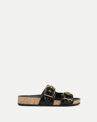 Prue Croc-Embossed Buckle Sandal in Black | Veronica Beard