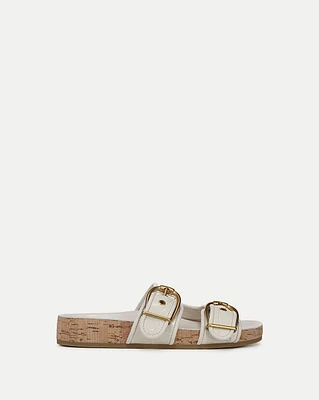 Prue Croc-Embossed Buckle Sandal in Parchment | Veronica Beard