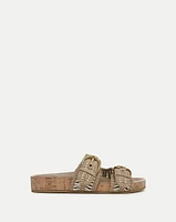 Prue Woven-Leather Sandal in Sand/Parchment | Veronica Beard
