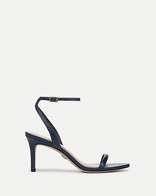 Sylvie Lizard-Embossed Ankle-Strap Stiletto Sandal in Blue | Veronica Beard