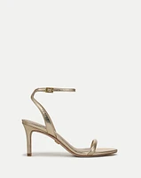 Sylvie Metallic Ankle-Strap Stiletto Sandal in Pale Gold | Veronica Beard