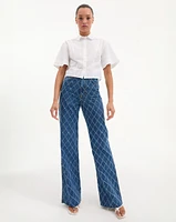 Taylor Diamond Printed Wide Leg Jeans in Blue | Veronica Beard