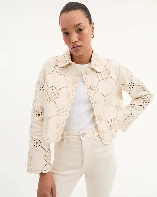 Adelaide Eyelet Jacket in White | Veronica Beard