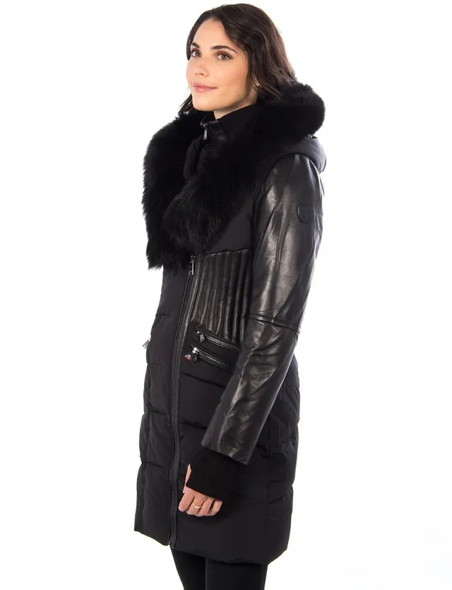 Sia Leather Down Coat With Fur Trim, Rudsak