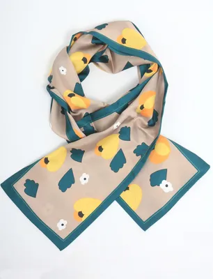 Floral Printed Tie Scarf in Beige-Yellow-Green by Di Firenze (646-630110252 2178710 TAILLE UNIQUE VERT)
