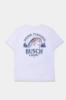 Mens Busch Light Gone Fishing Graphic T-Shirt - White /