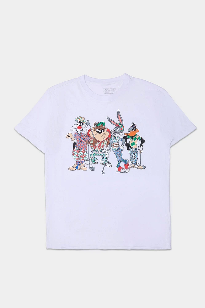Mens Looney Tunes Golf Squad Graphic T-Shirt - White /