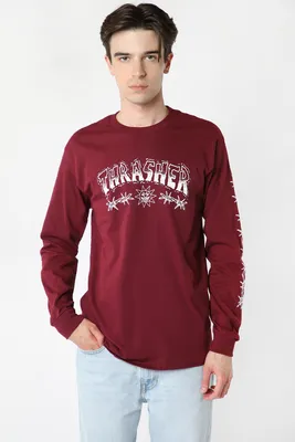 Thrasher Barbed Wire Long Sleeve Top - Burgundy /