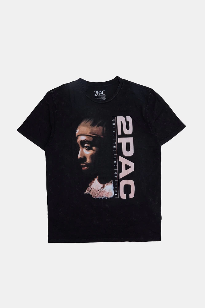 Mens 2Pac Acid Wash T-Shirt - Black /