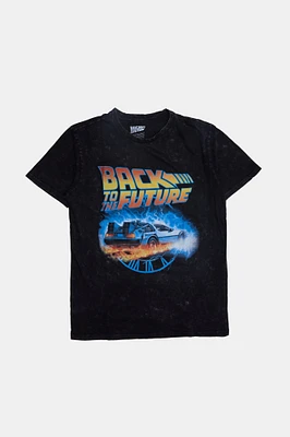 Mens Back To The Future Acid Wash T-Shirt - Black /