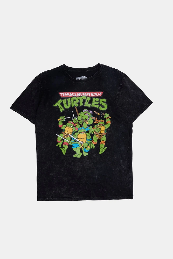 Mens TMNT Acid Wash T-Shirt - Black /