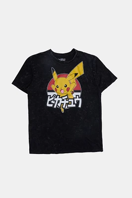 Mens Pokémon Pikachu Acid Wash T-Shirt - Black /