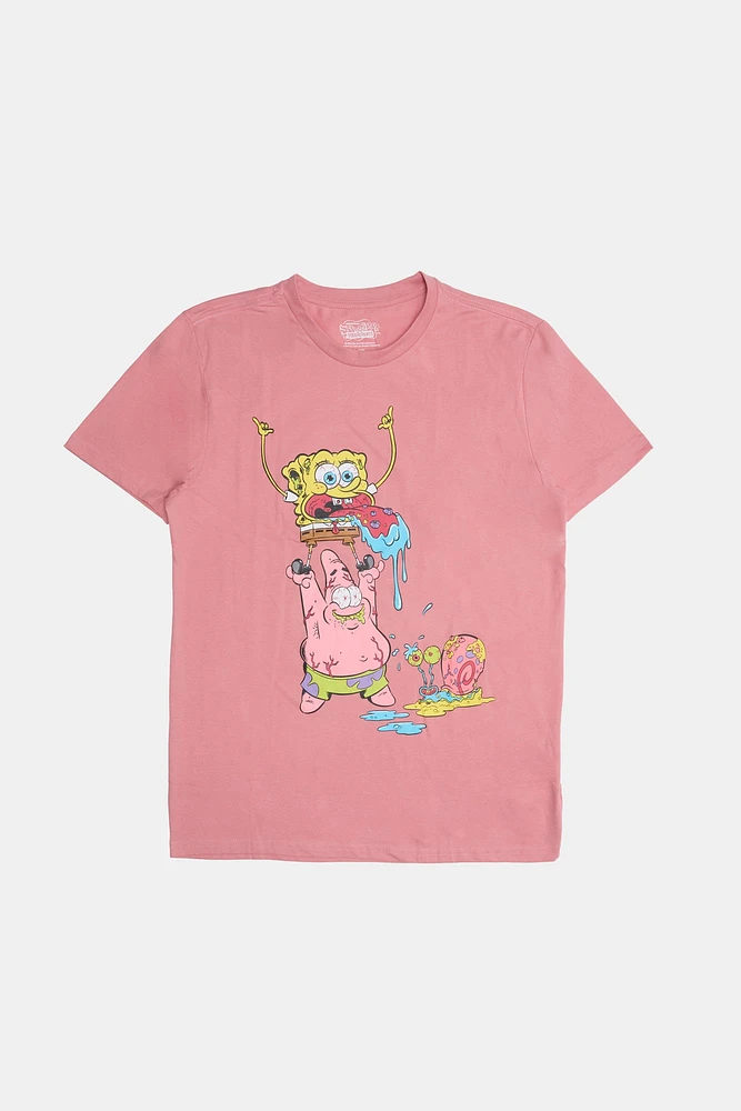 Mens SpongeBob SquarePants Graphic T-Shirt - Rose /