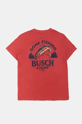 Mens Busch Light Gone Fishing T-Shirt - Red /