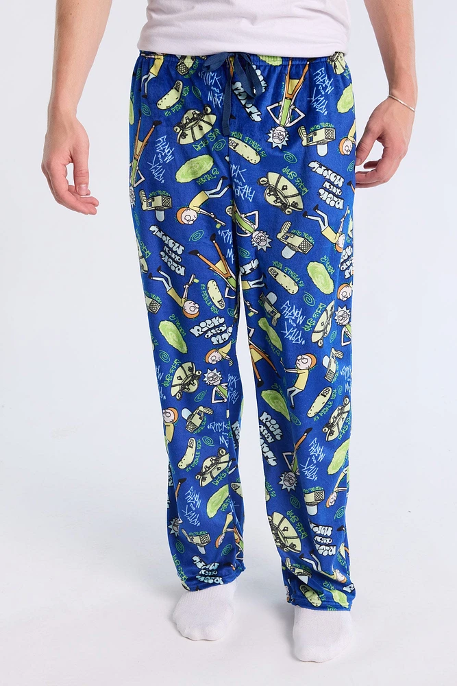 Mens Rick And Morty Pajama Bottoms - Blue /