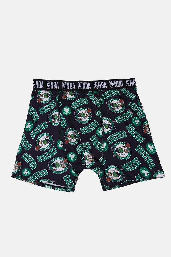 Mens Boston Celtics Print Boxer Brief - Black /