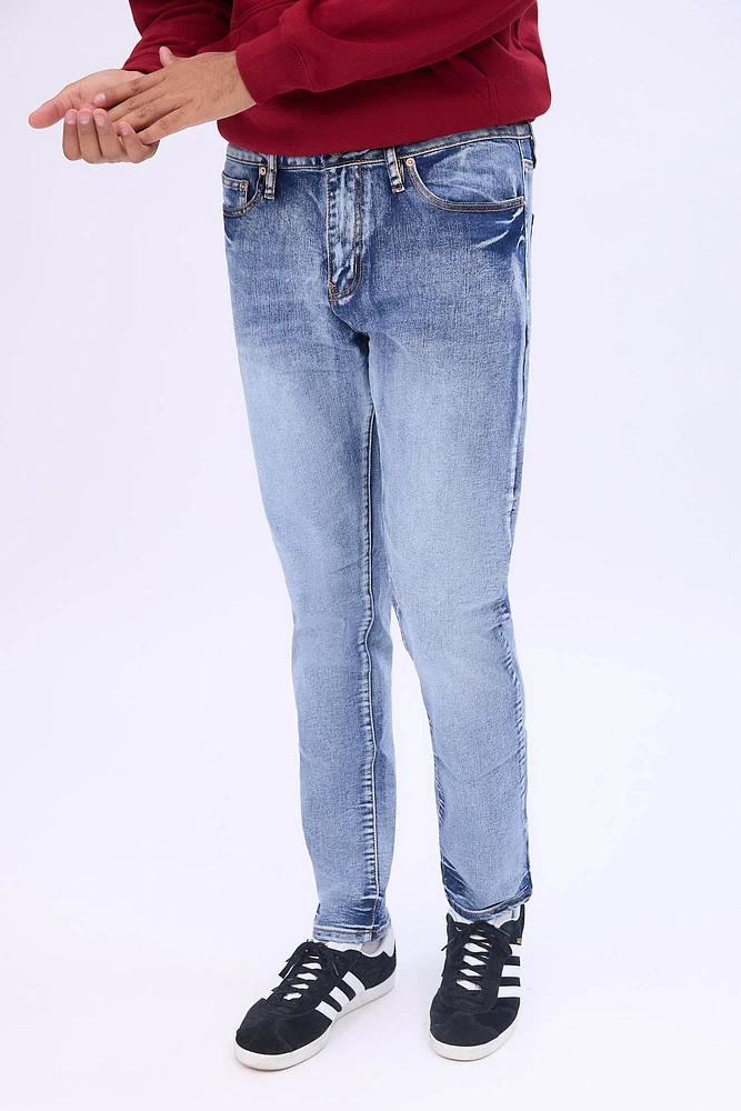 Mens Medium Wash Skinny Jeans - Denim Blue /