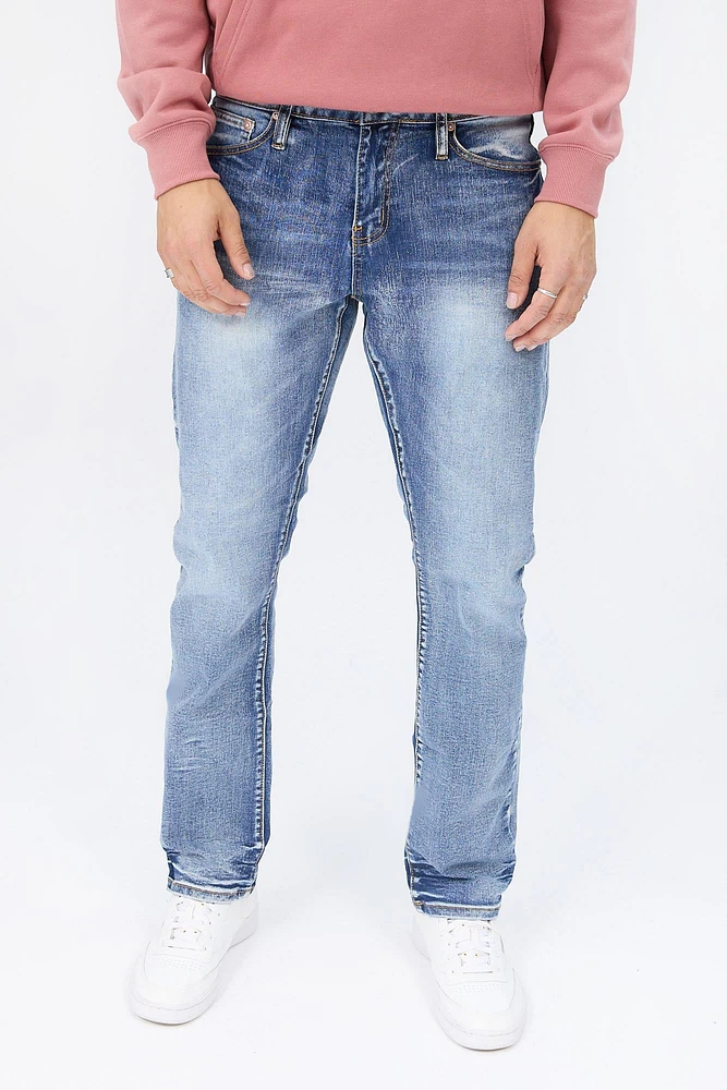 Mens Medium Wash Straight Leg Jeans - Blue /