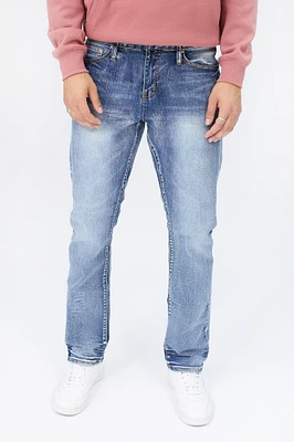 Mens Medium Wash Straight Leg Jeans - Blue /