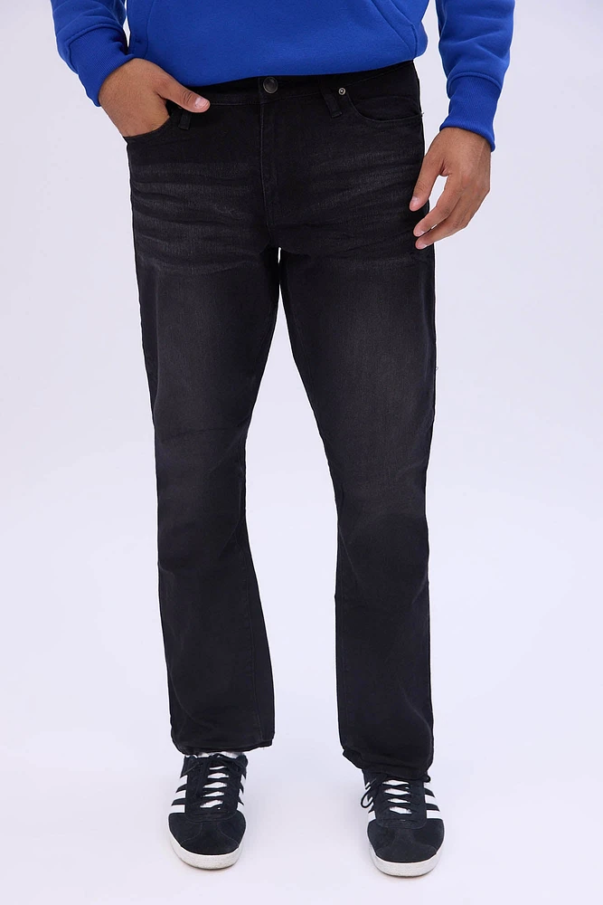 Mens Black Wash Straight Jeans - /