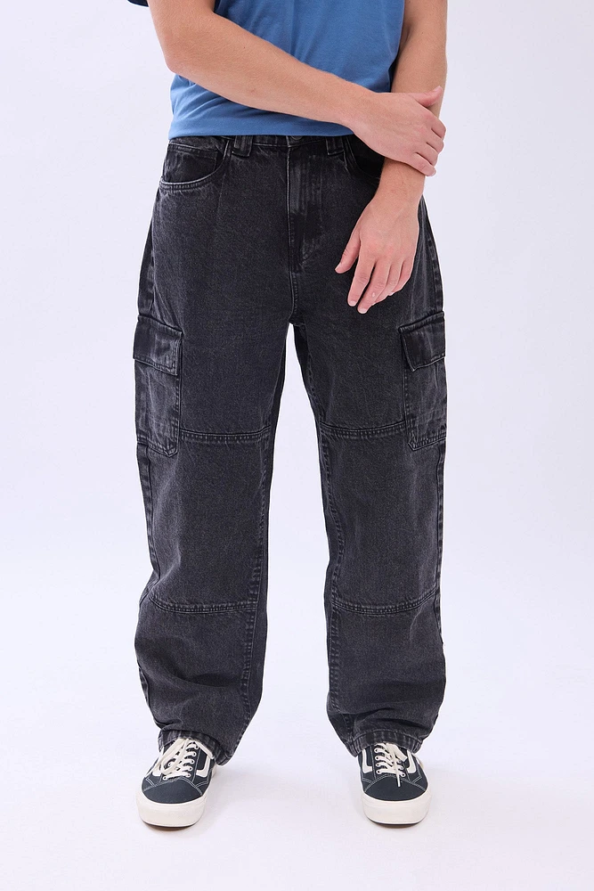 Arsenic Mens Wide Leg Cargo Jeans - Black /