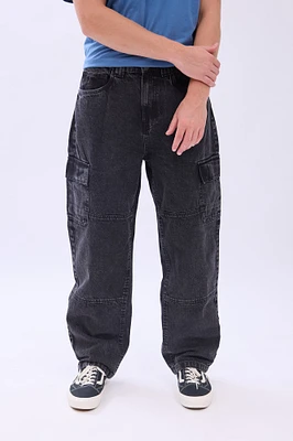 Arsenic Mens Wide Leg Cargo Jeans - Black /