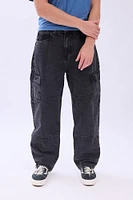 Arsenic Mens Wide Leg Cargo Jeans - Black /