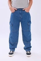 Arsenic Mens Medium Wash Wide Leg Cargo Jeans - Blue /