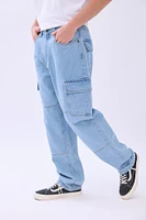 Arsenic Mens Light Wash Wide Leg Cargo Jeans - Denim Blue /