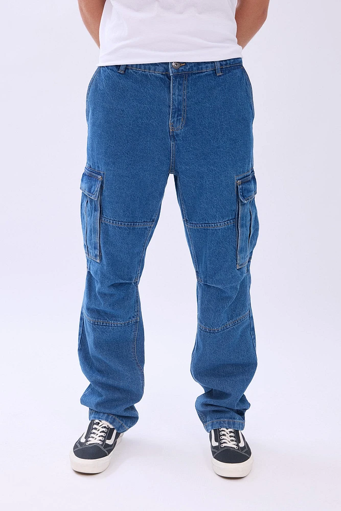 Arsenic Mens Medium Wash Cargo Jeans - Blue /