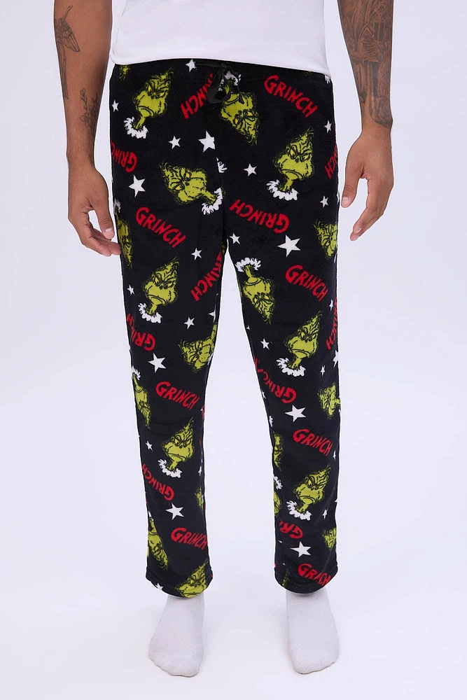 Mens The Grinch Printed Pajama Bottoms - Black /