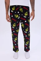 Mens The Grinch Printed Pajama Bottoms - Black /