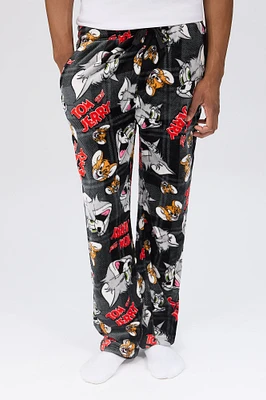 Mens Tom and Jerry Graphic Pajama Bottoms - Black /