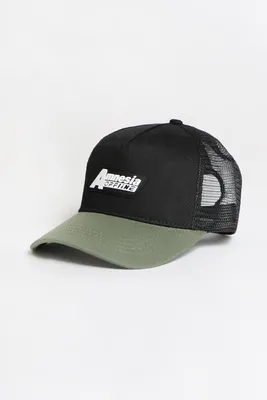 Amnesia Mens 2-Tone Patch Trucker Hat - Black / O/S