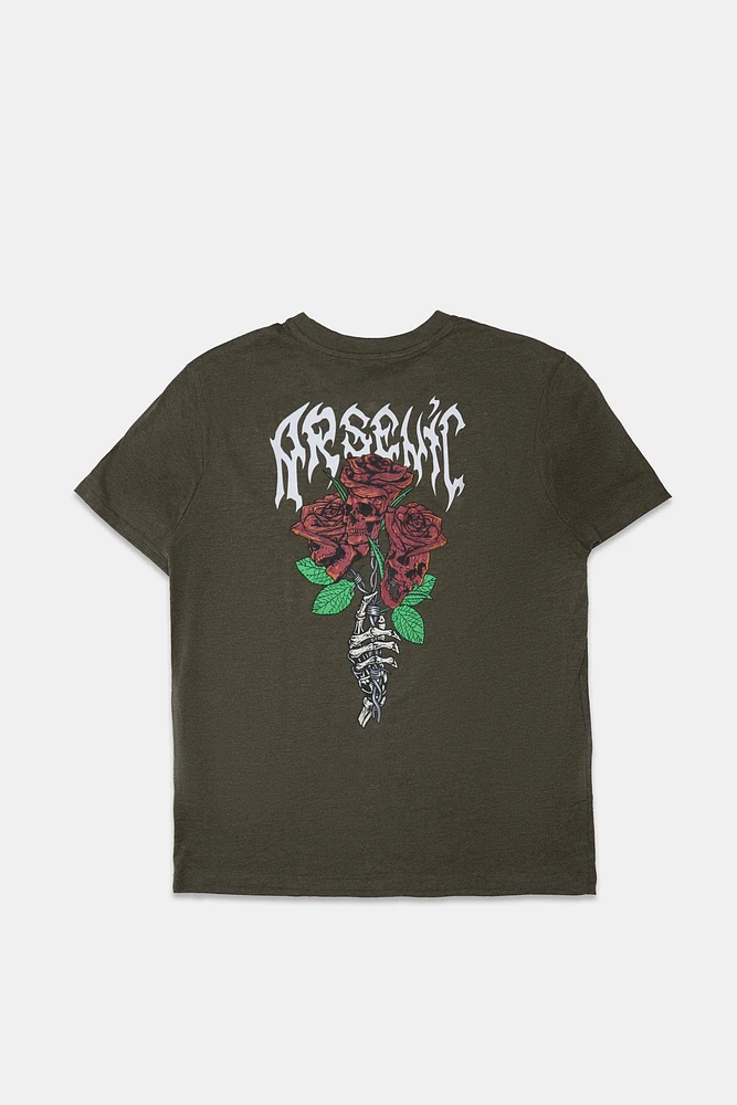 Arsenic Mens Rose Skulls Graphic T-Shirt - /