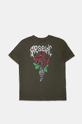 Arsenic Mens Rose Skulls Graphic T-Shirt - /