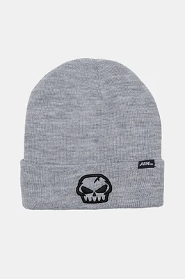 No Fear Mens Embroidered Skull Foldup Beanie - Heather Grey / O/S