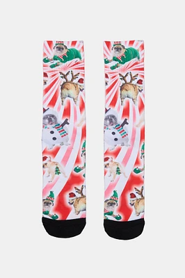 Zoo York Mens Holiday Print Crew Socks - Black with White / O/S