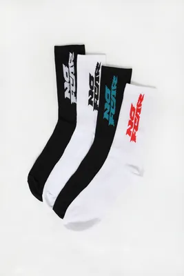 No Fear Mens Athletic Crew Socks 4-Pack - Black with White / O/S
