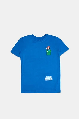 Youth Super Mario Pocket Print T-Shirt - Blue /