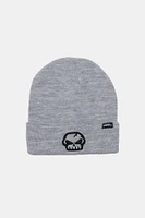 No Fear Youth Embroidered Skull Foldup Beanie - Heather Grey / O/S