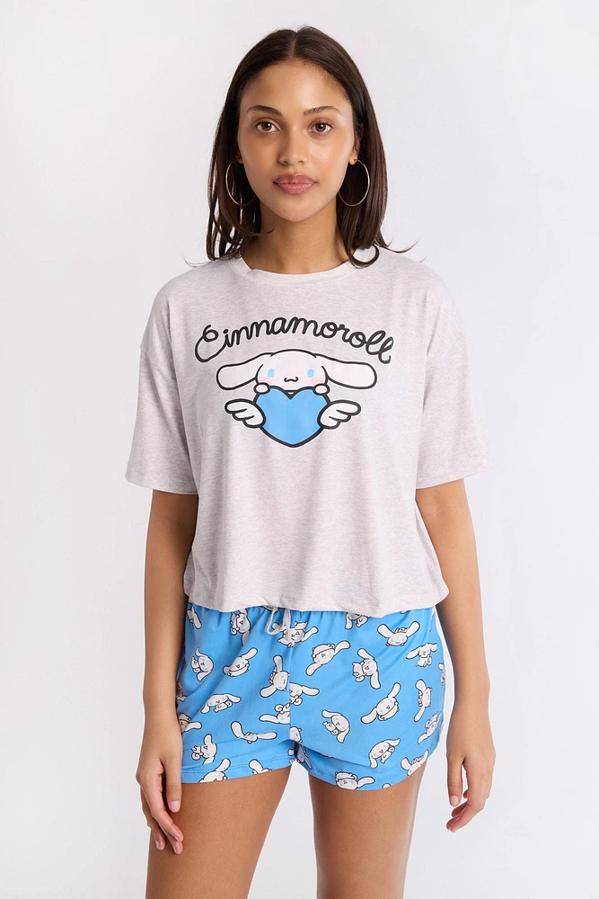 Cinnamoroll 2-Piece Pajama Tee & Shorts Set - Heather Grey /