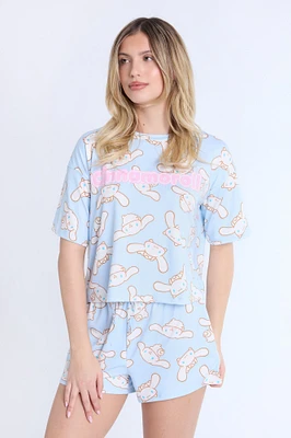 Cinnamoroll AOP 2-Piece Pajama Tee & Shorts Set - Baby Blue /