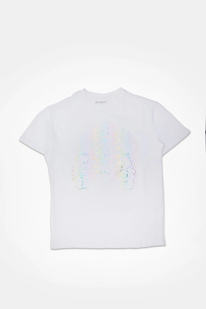 Womens Care Bears Rainbow Foil Boyfriend Tee - White /