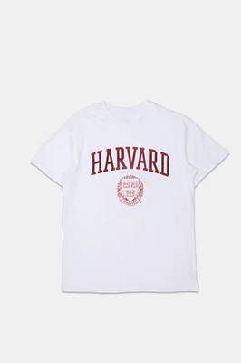 Womens Harvard Flocking BF Tee - White /