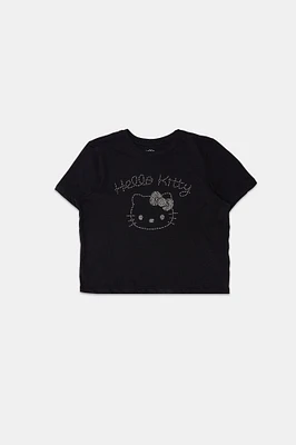 Womens Hello Kitty Rhinestone Baby Tee - Black /