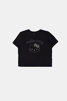 Womens Hello Kitty Rhinestone Baby Tee - Black /