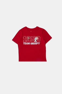 Womens Team Snoopy Puff Baby Tee - Red /